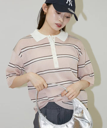 Sheer Border Short Sleeve Polo Summer Knit Limited Release