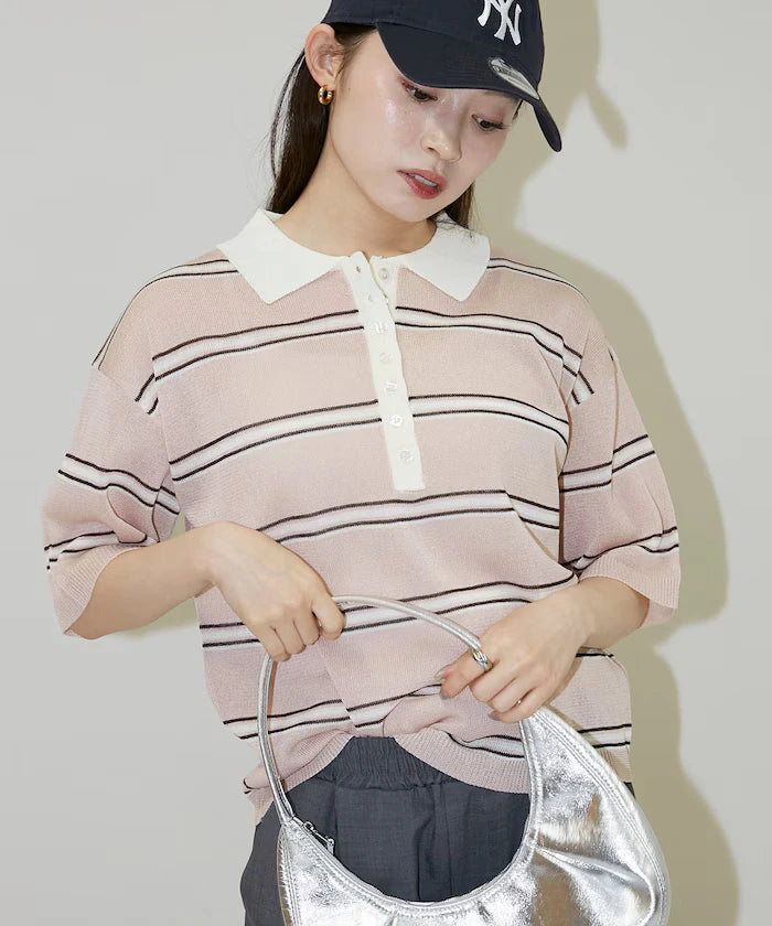 Sheer Border Short Sleeve Polo Summer Knit Limited Release