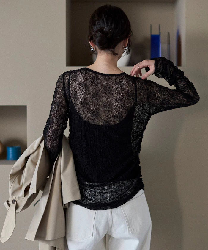 Many Button Lace Shirring Cardigan
