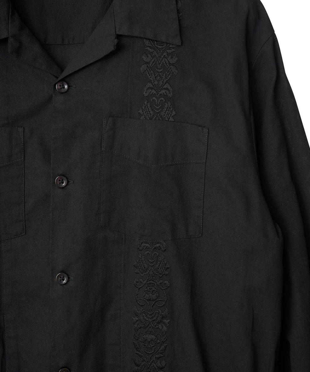SKULL STRAP Embroidered Cuban Shirt
