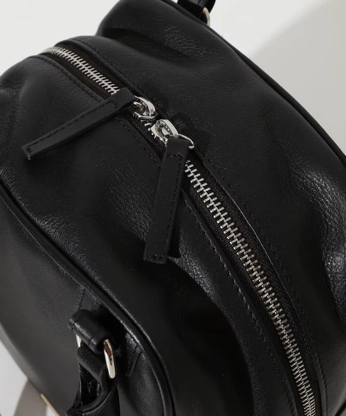Leather Cubic Boston Bag / Cowhide / Water-Repellent Leather