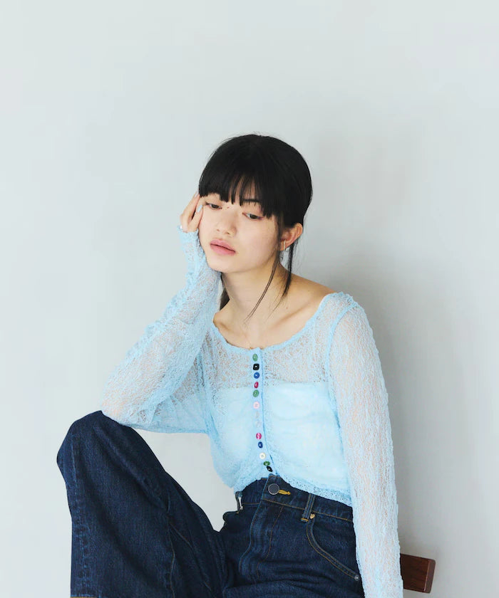 Many Button Lace Shirring Cardigan