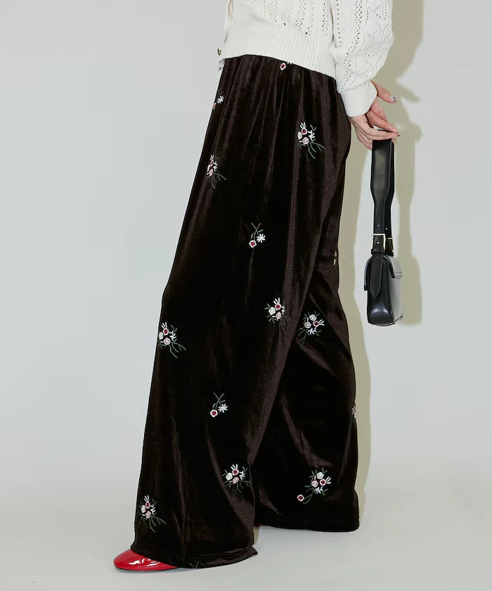 Flower Embroidery Velvet Easy Pants Limited Edition