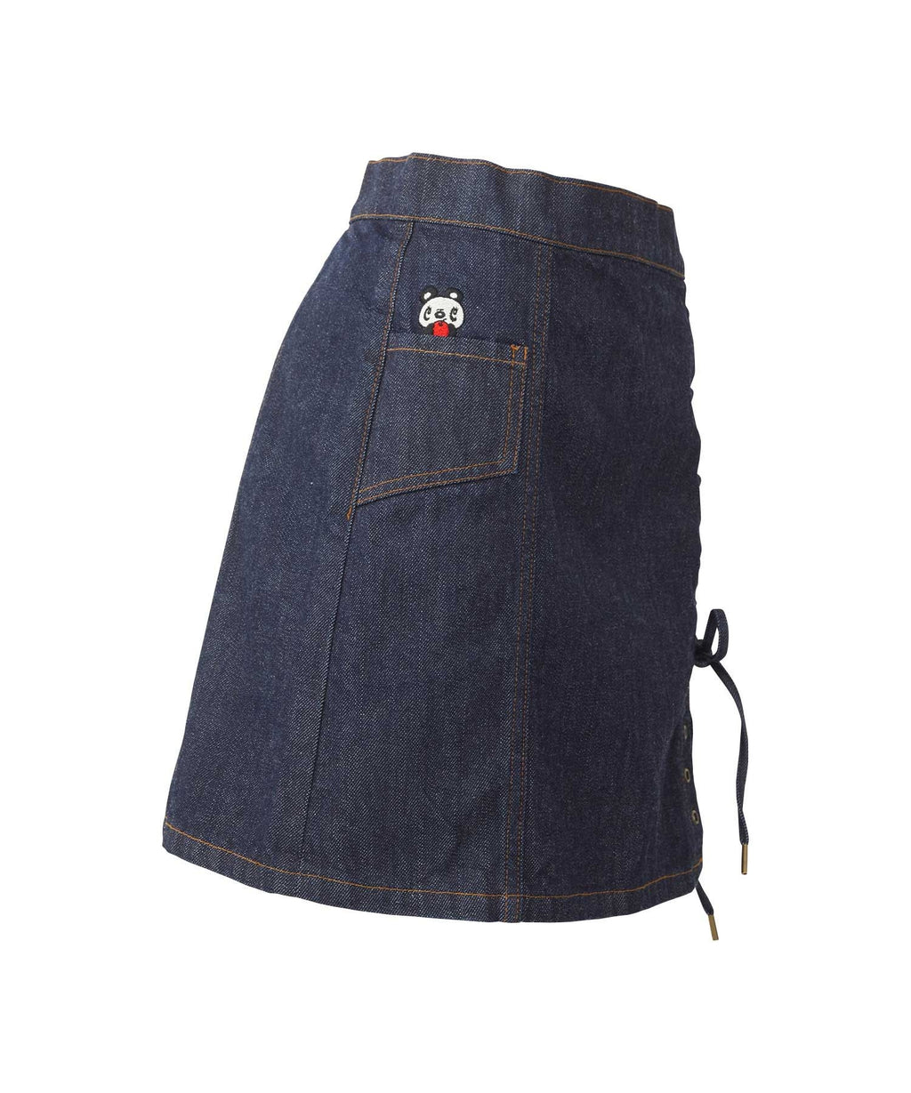 APPLE PANDA Embroidered Side Lace-Up Denim Mini Skirt