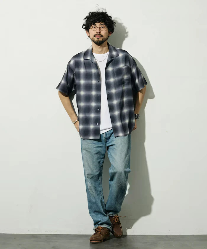 Mesh Open Collar Pattern Short Sleeve Shirt / Allover Design Open Collar Shirt / Big Silhouette