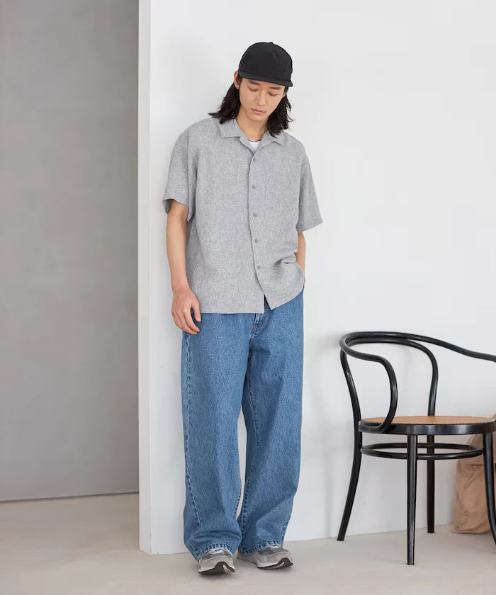 Dry Touch Summer Tweed Short Sleeve Open Collar Shirt