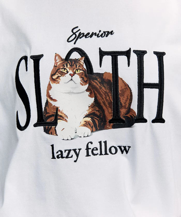 <Functional Material> SLOTH Embroidered Cat T-Shirt Limited Edition
