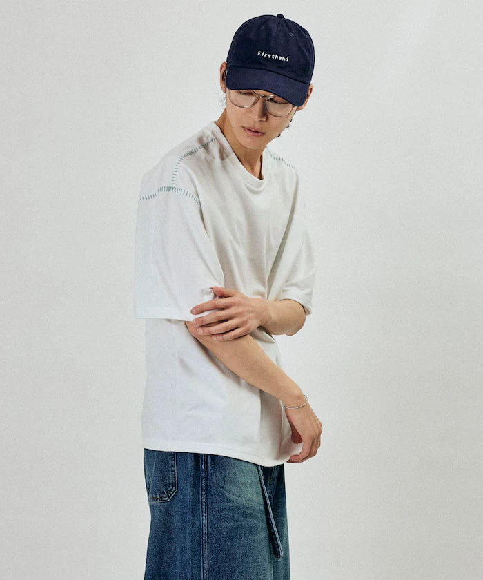 Box Silhouette Contrast Ladder Stitch Crew Neck T-Shirt