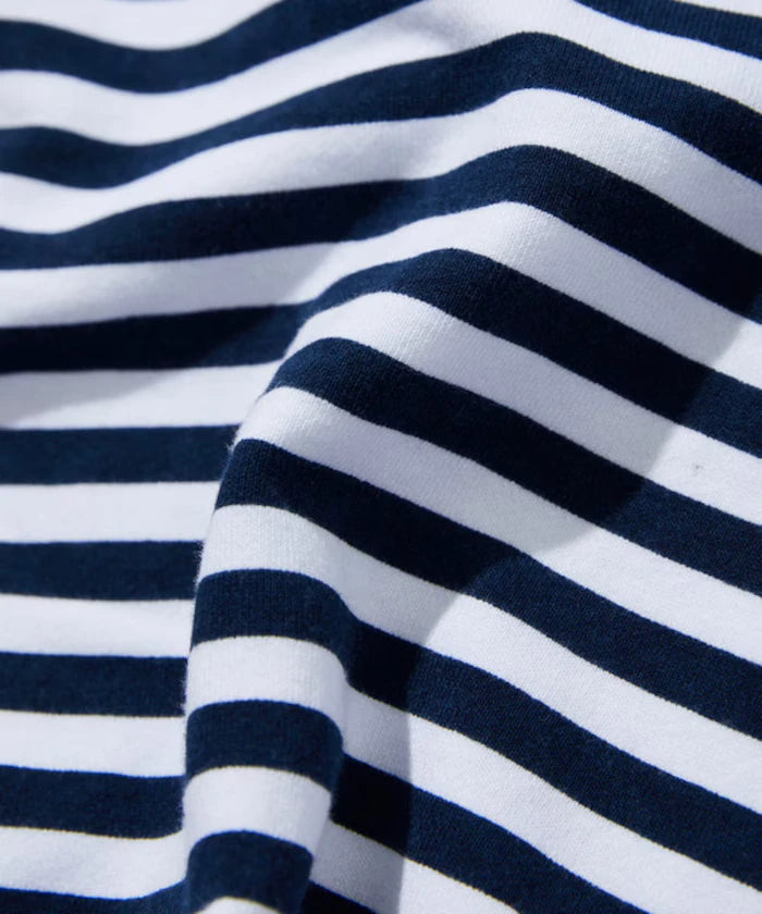 Boat Neck Horizontal Stripe french terry Long Sleeve Tee