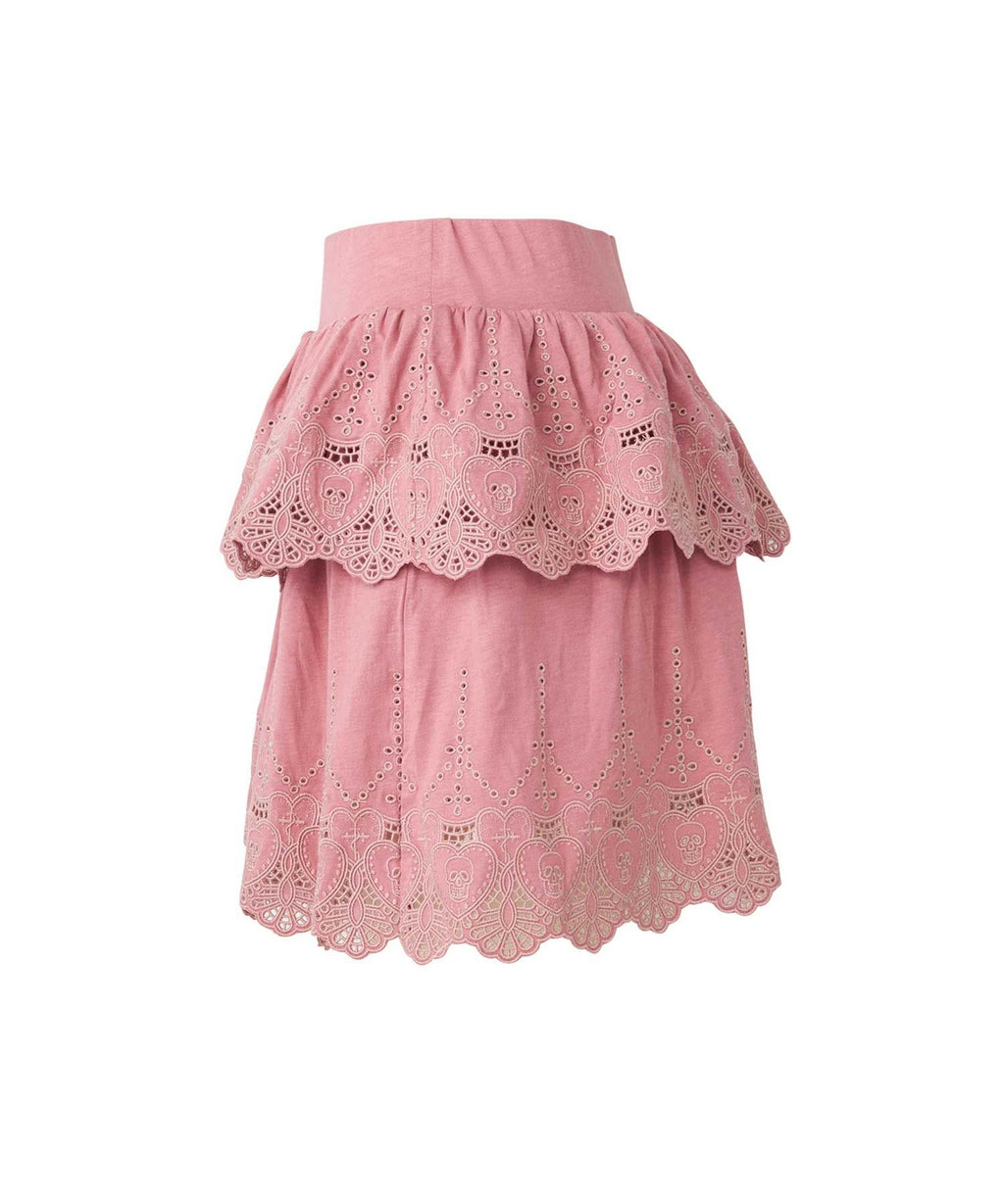 SKULL LACE Scalloped Embroidery Skirt