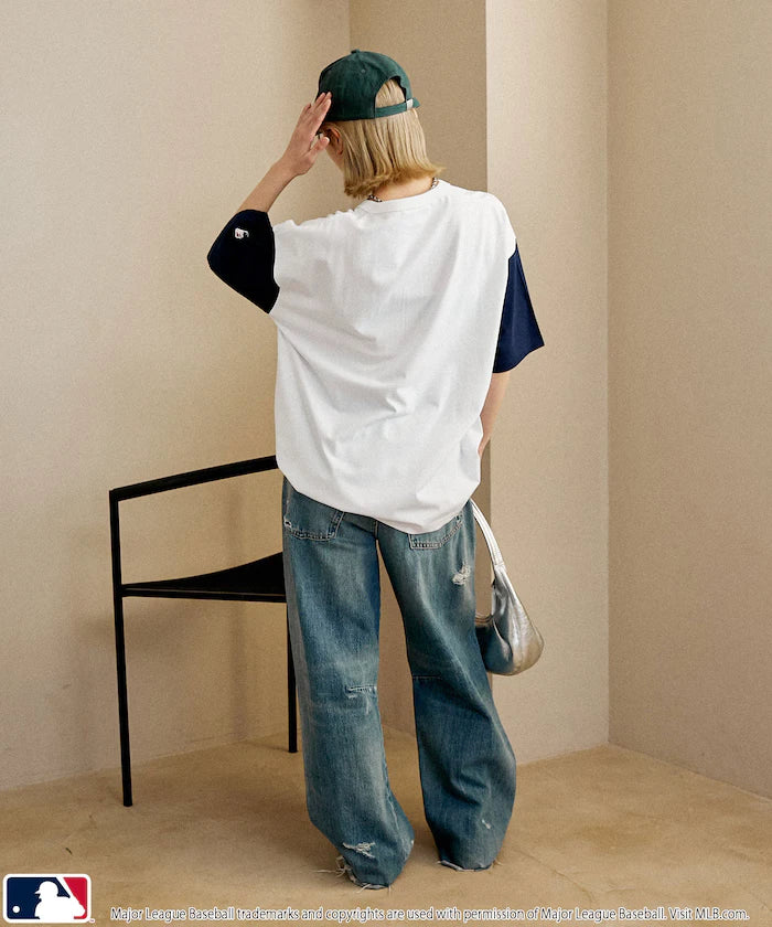 Limited Edition MLB Logo Print Henley Neck Oversized T-Shirt