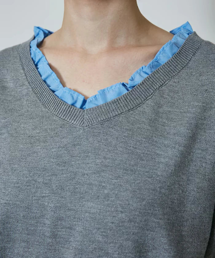 Shirt Frill V-Neck Half Sleeve Summer Knit Limited Edition