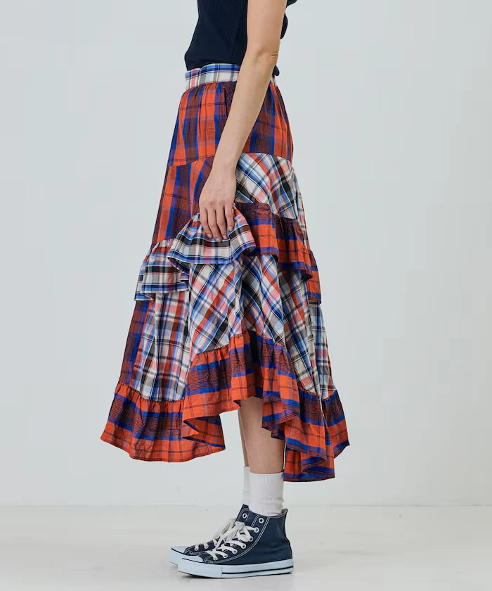 Check x Check Asymmetrical Frill Skirt