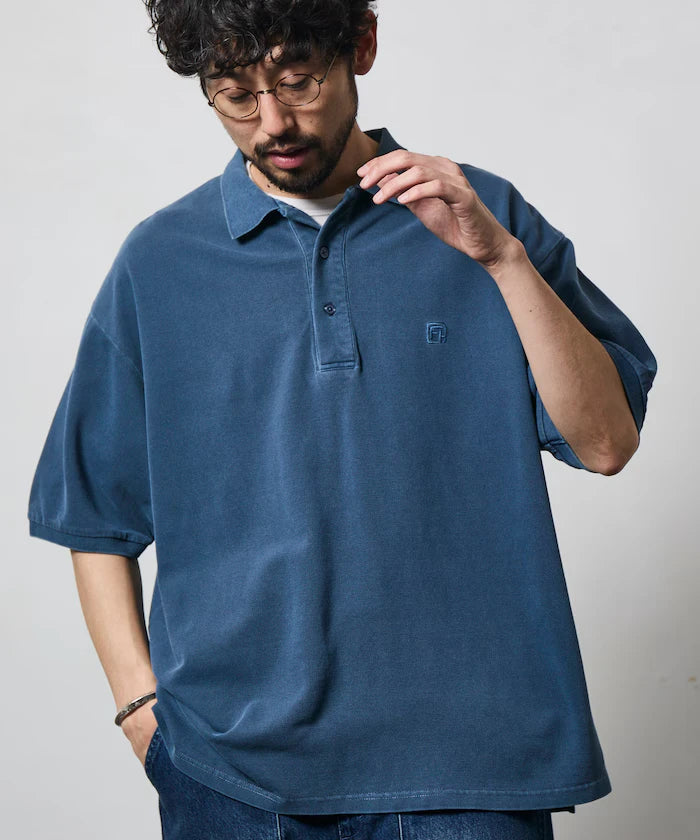 Big Silhouette Vintage Process One Point Embroidery Short Sleeve Polo Shirt