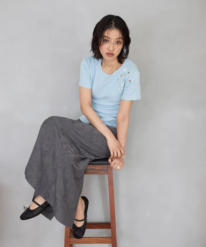 Many Button Cotton Modal Short Sleeve T-Shirt