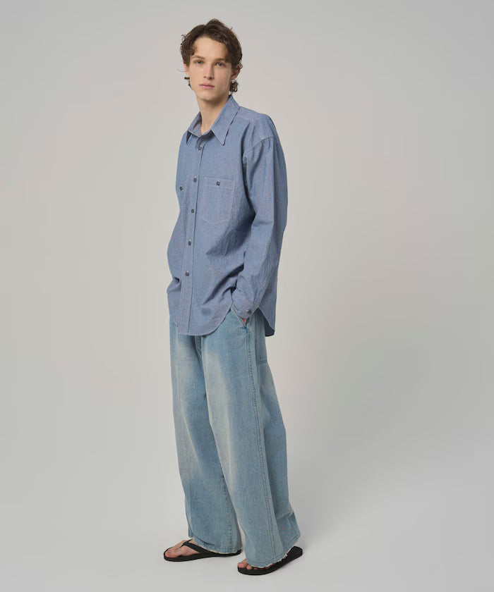 Oversized Classic Regular Collar Chambray Shirt Long Sleeve