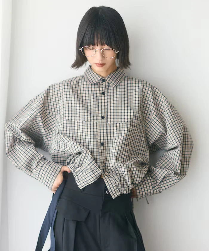 Hem Code Switch Short Length Long Sleeve Shirt