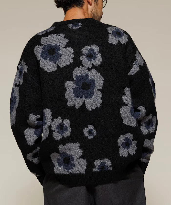 All-over Pattern Double Jacquard Knit Crew Neck Pullover / Relaxed Fit
