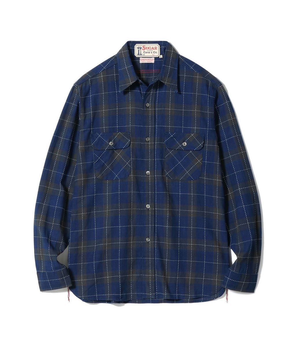 FICTION ROMANCE 5.5oz. INDIGO CHECK WORK SHIRT