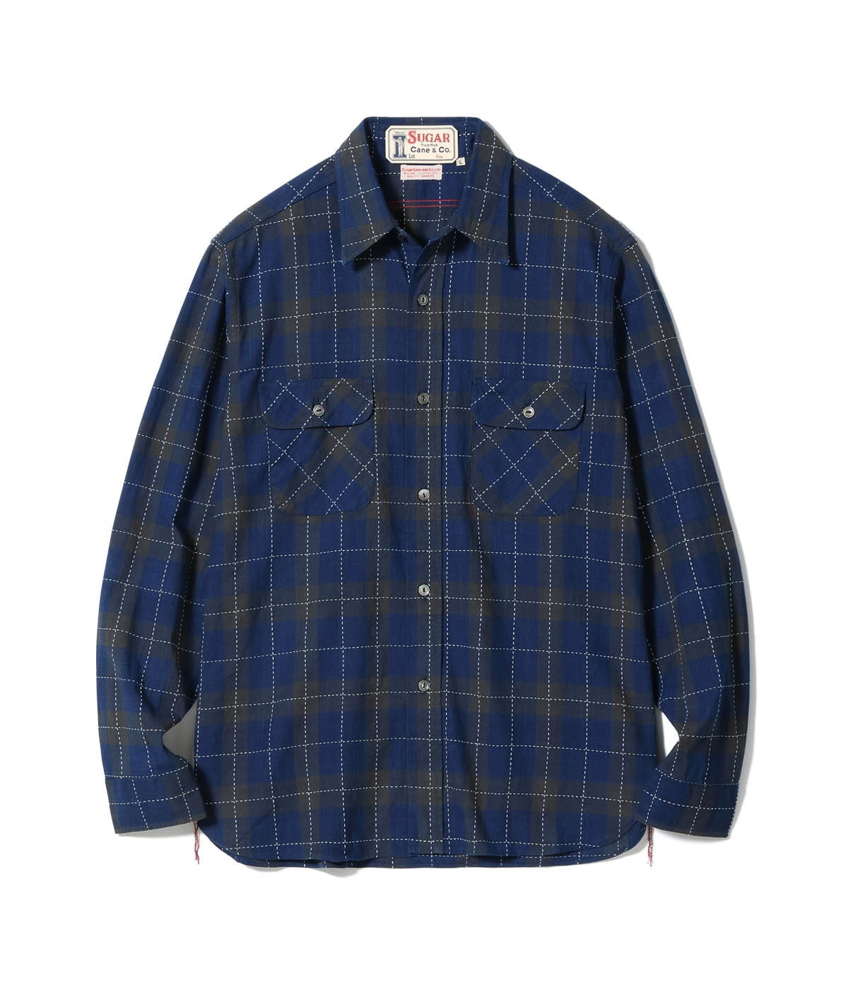 FICTION ROMANCE 5.5oz. INDIGO CHECK WORK SHIRT