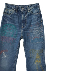 Hysteric Woman Scratch Stitch Embroidered Denim Flare Pants