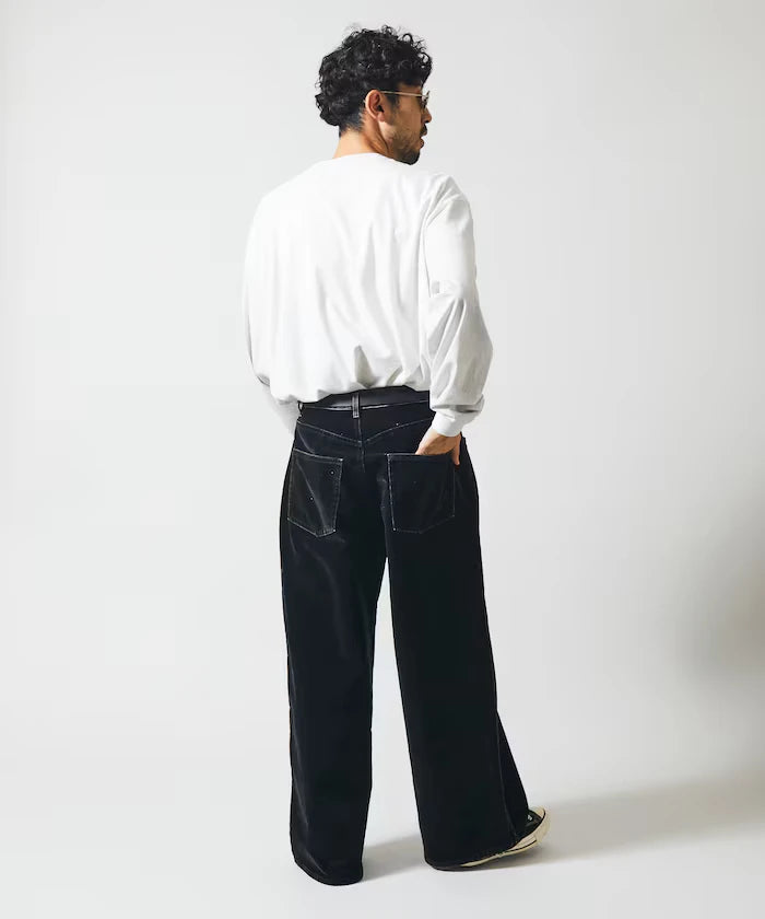 Flocked Denim Contrast Wide Straight Pants