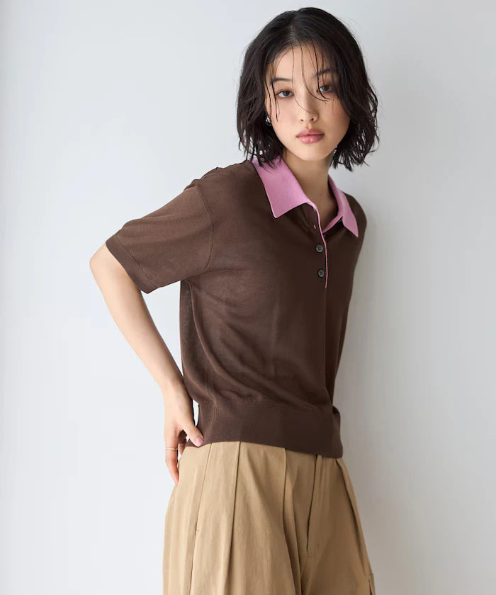 Relaxed Fit Color Design Polo Knit / Bicolor / Multi Stripe