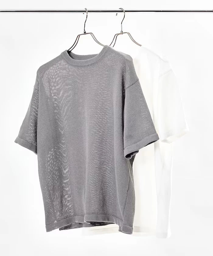 Sheer Knit & Cotton T-Shirt Layered Set