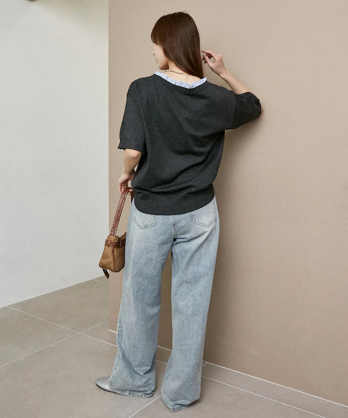 Shirt Frill V-Neck Half Sleeve Summer Knit Limited Edition