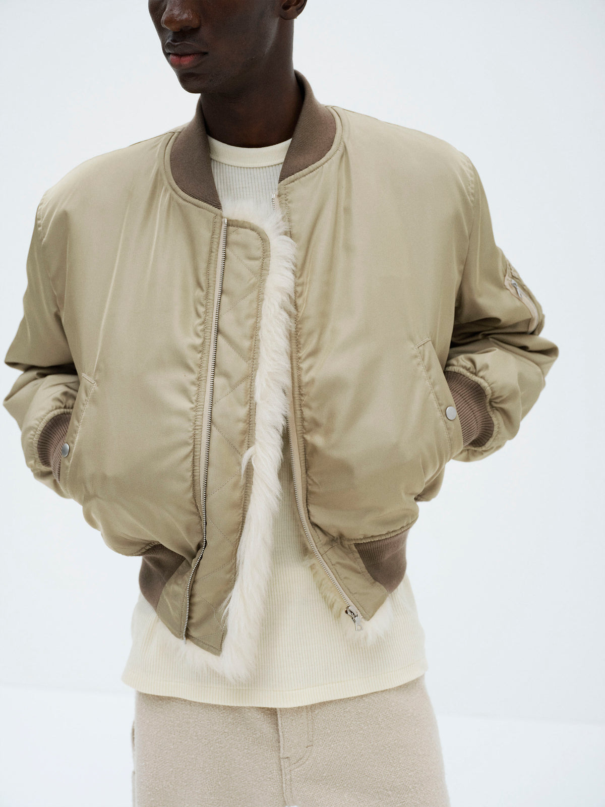 SILK TWILL FLIGHT BLOUSON / MERINO MOUTON LINING