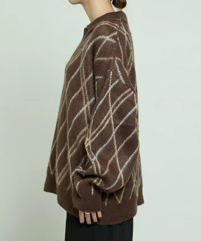 Checked pattern mohair touch skimmer knit limited edition
