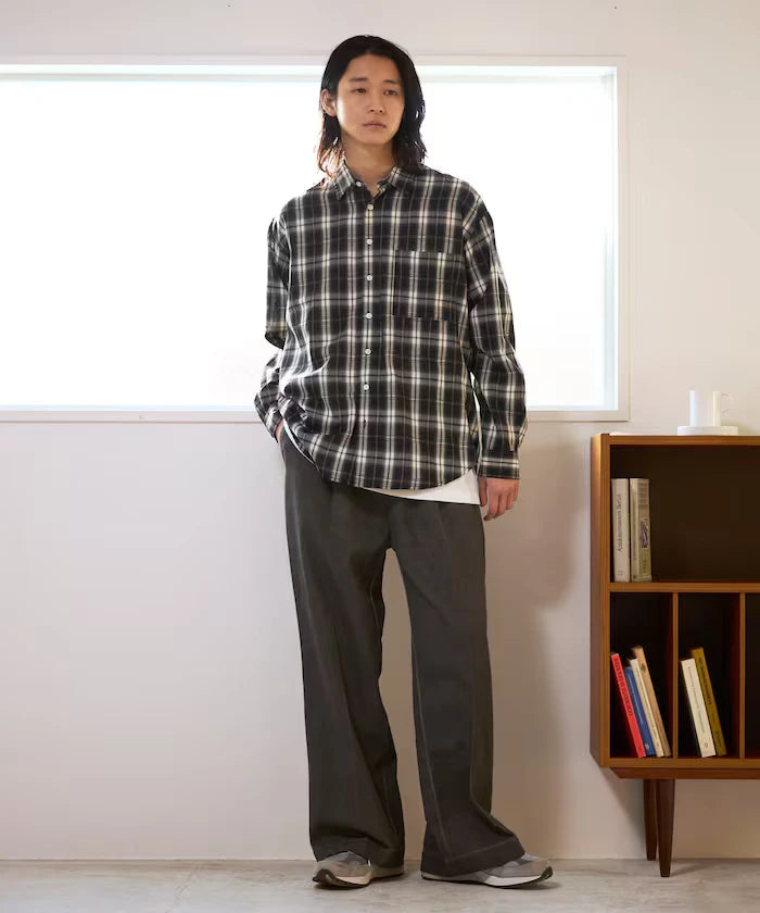 Fade processing cotton tuck wide pants