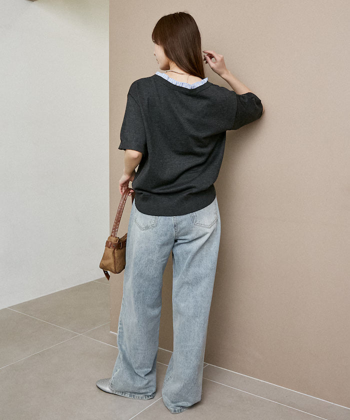 Shirt Frill V-Neck Half Sleeve Summer Knit Limited Edition