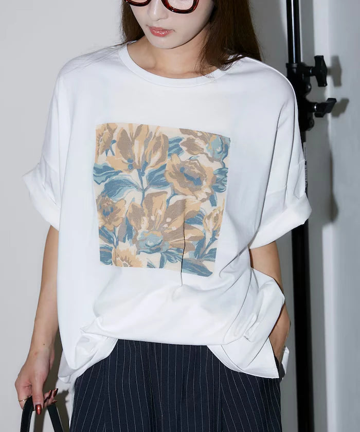 Flower Nuance Art Box Print Big Silhouette T-Shirt Limited Release