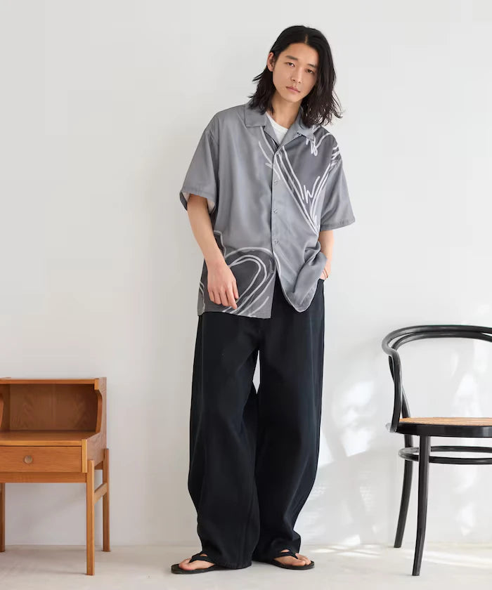 Open Collar Big Pattern Short Sleeve Shirt / Big Silhouette