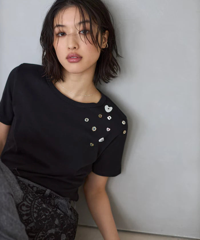 Many Button Cotton Modal Short Sleeve T-Shirt