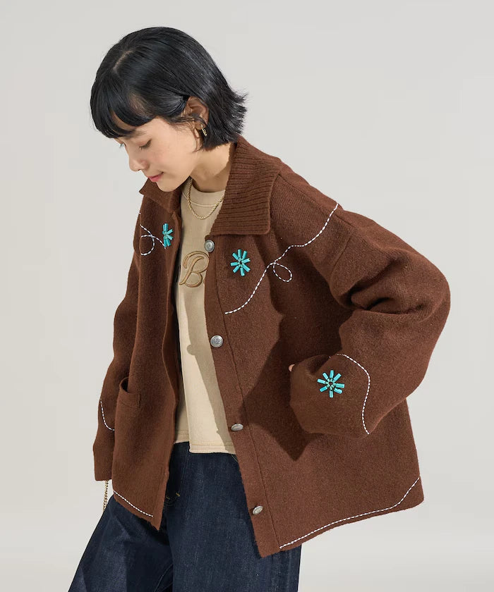 Western-Style Beaded Knit Cardigan
