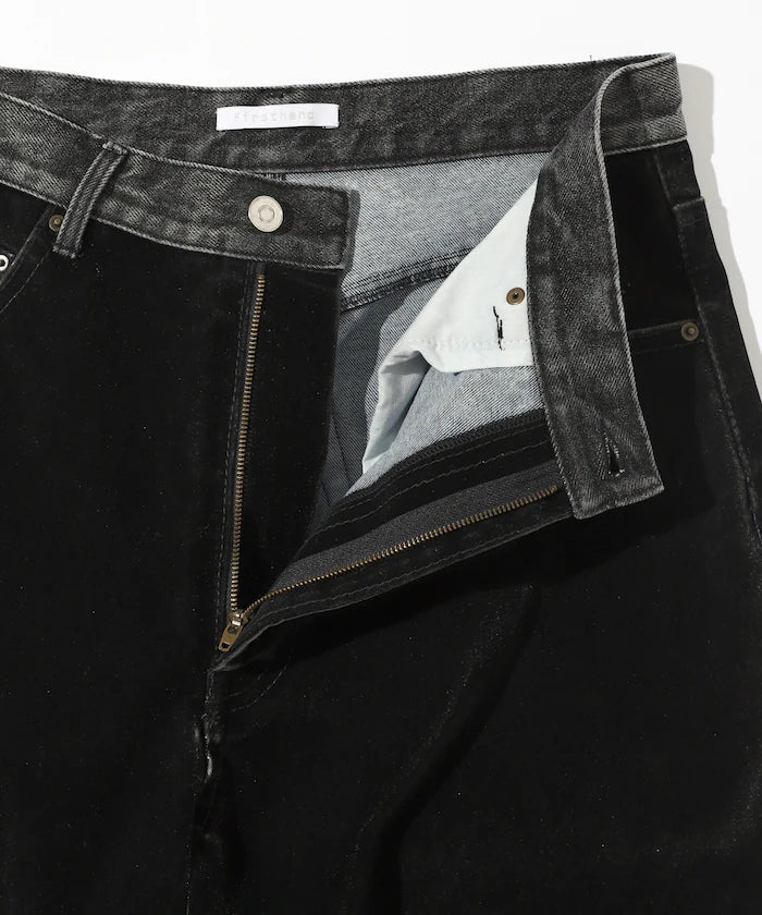 Flocked Denim Contrast Wide Straight Pants