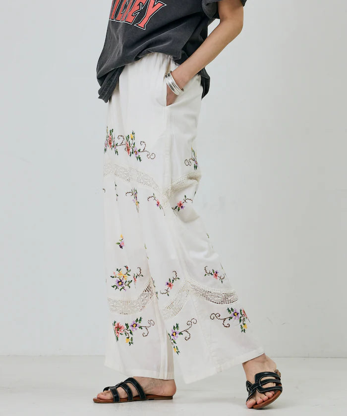 India Flower Cross Embroidery Lace Pants