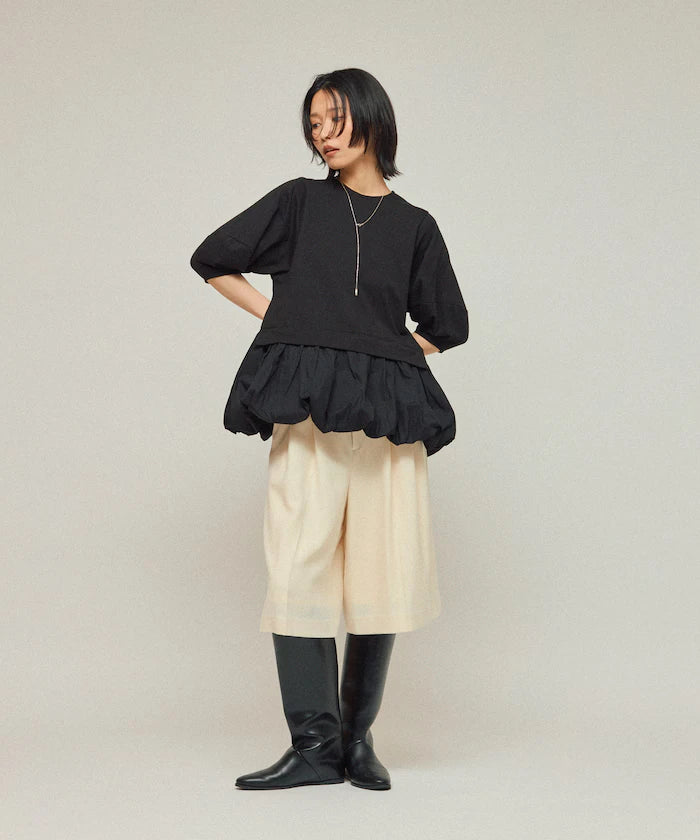 Organic Cotton Peplum Switch Top / 5-minute Sleeve T-Shirt