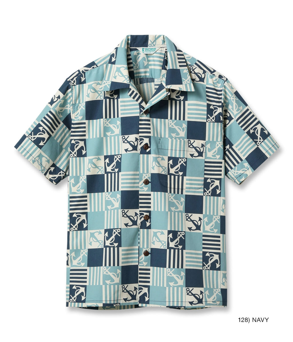 COTTON BROAD OPEN SHIRT “ANCHOR SQUARES”