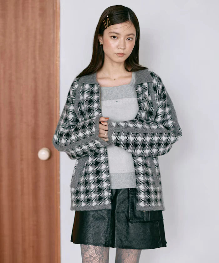 Wool Blend Gancube Check Knit Zip Blouson