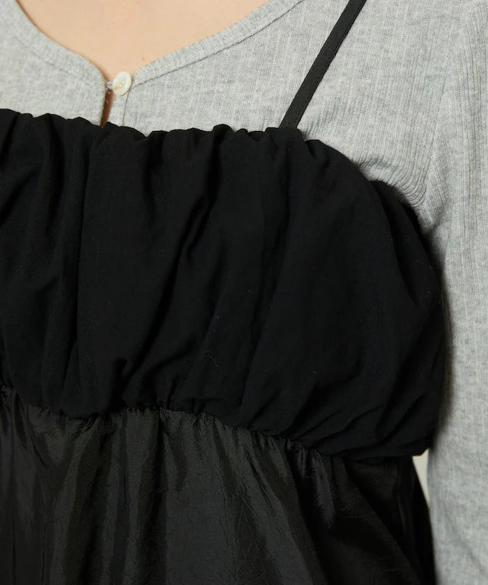 Mixed Material Shirring Satin Dress Limited Release