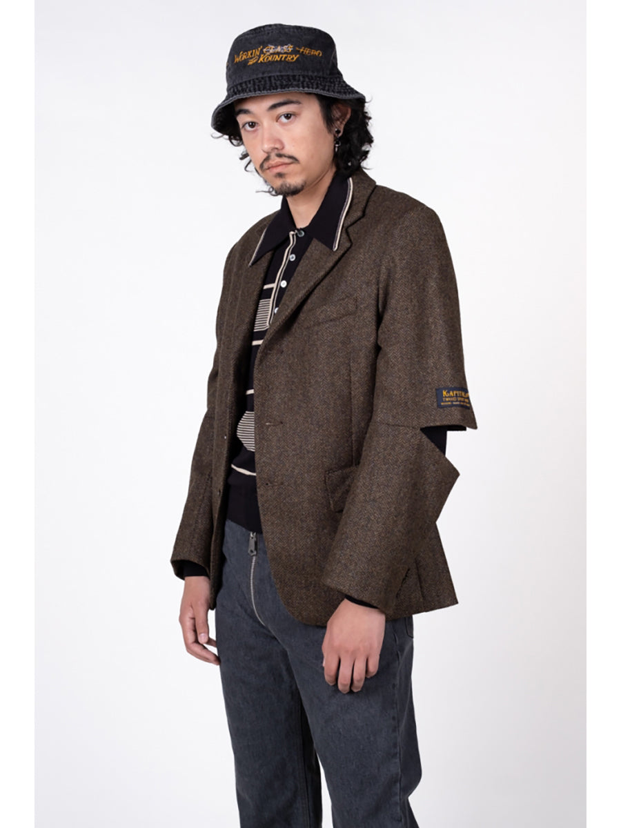 Herringbone Tweed Cutout Elbow JKT