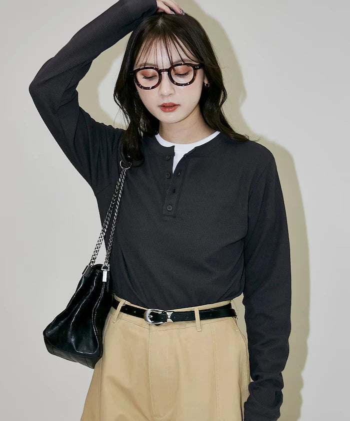 Light Waffle Henley Neck Long Sleeve T Limited Edition