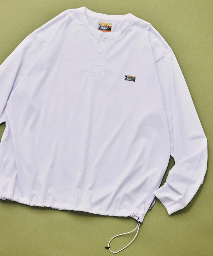 FREAK'S STORE for BEACH & FES Relax Fit One Point Logo Spindle Henley Neck Long Sleeve T-Shirt