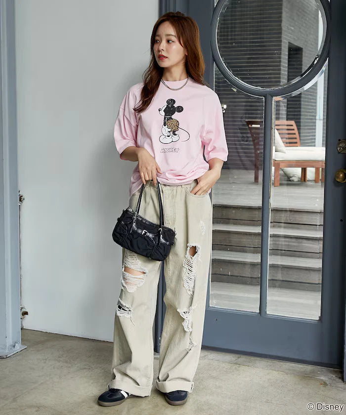 <Functional Material>Mickey Mouse & Minnie Mouse/Face T-Shirt Limited Edition