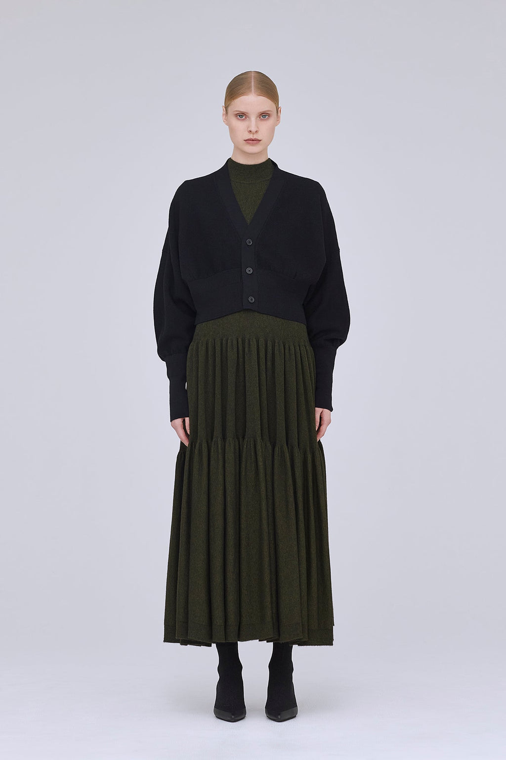 WOOL GARTER CROPPED CARDIGAN