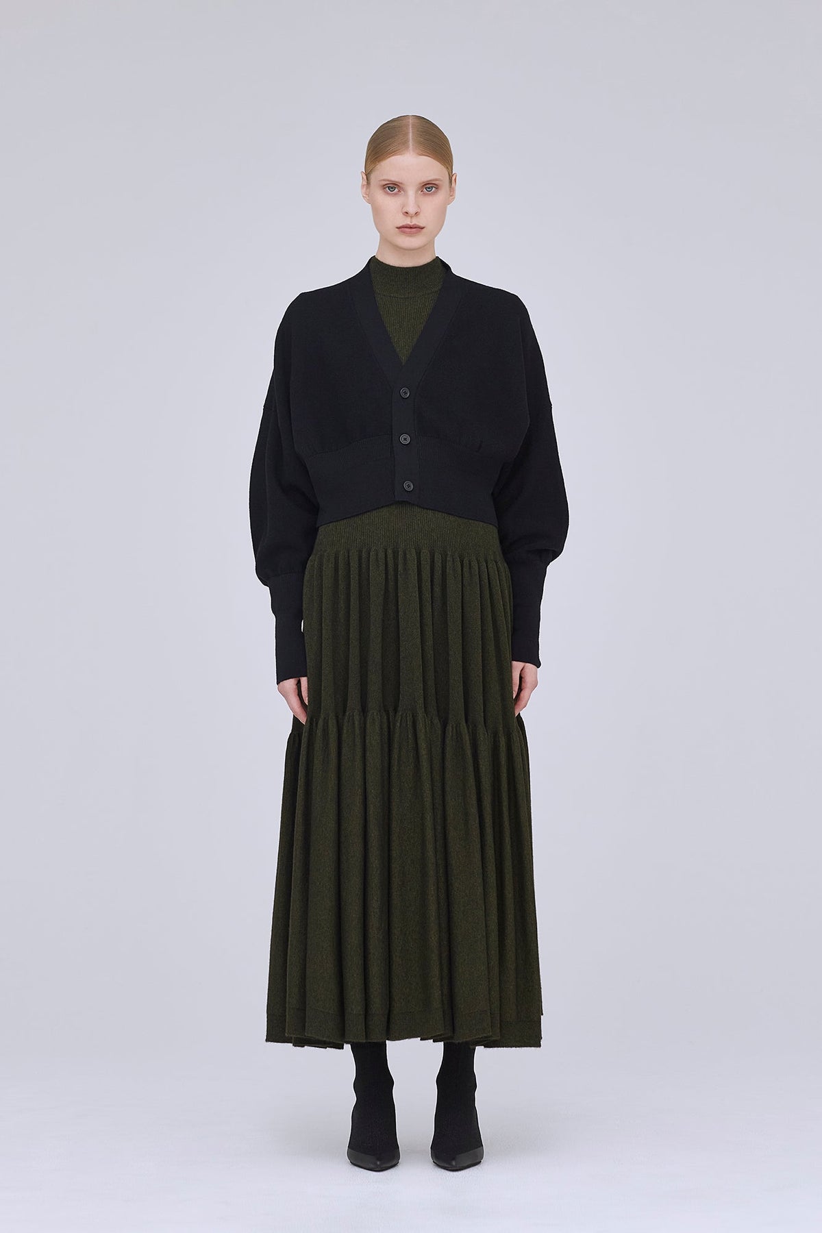 WOOL GARTER CROPPED CARDIGAN