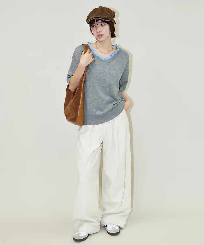 Shirt Frill V-Neck Half Sleeve Summer Knit Limited Edition